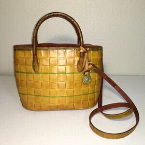 Brahmin Vintage Basket Weave Leather Crossbody Handbag Purse Cottagecore Coastal